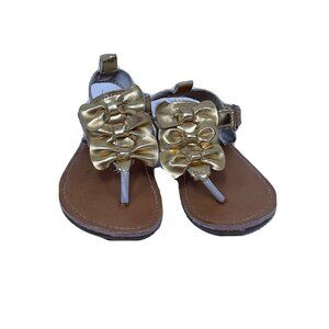 Rising Star TODDLER Girls Size 12-18 Months Thong SANDALS Shoes Gold Bows